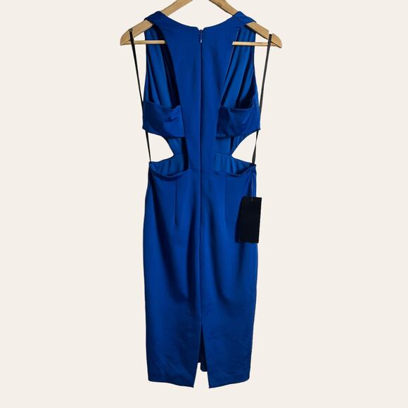 Bebe Fierce Deep V Plunge Side Cut Out Blue Ponte Dress Size S - Picture 7 of 12